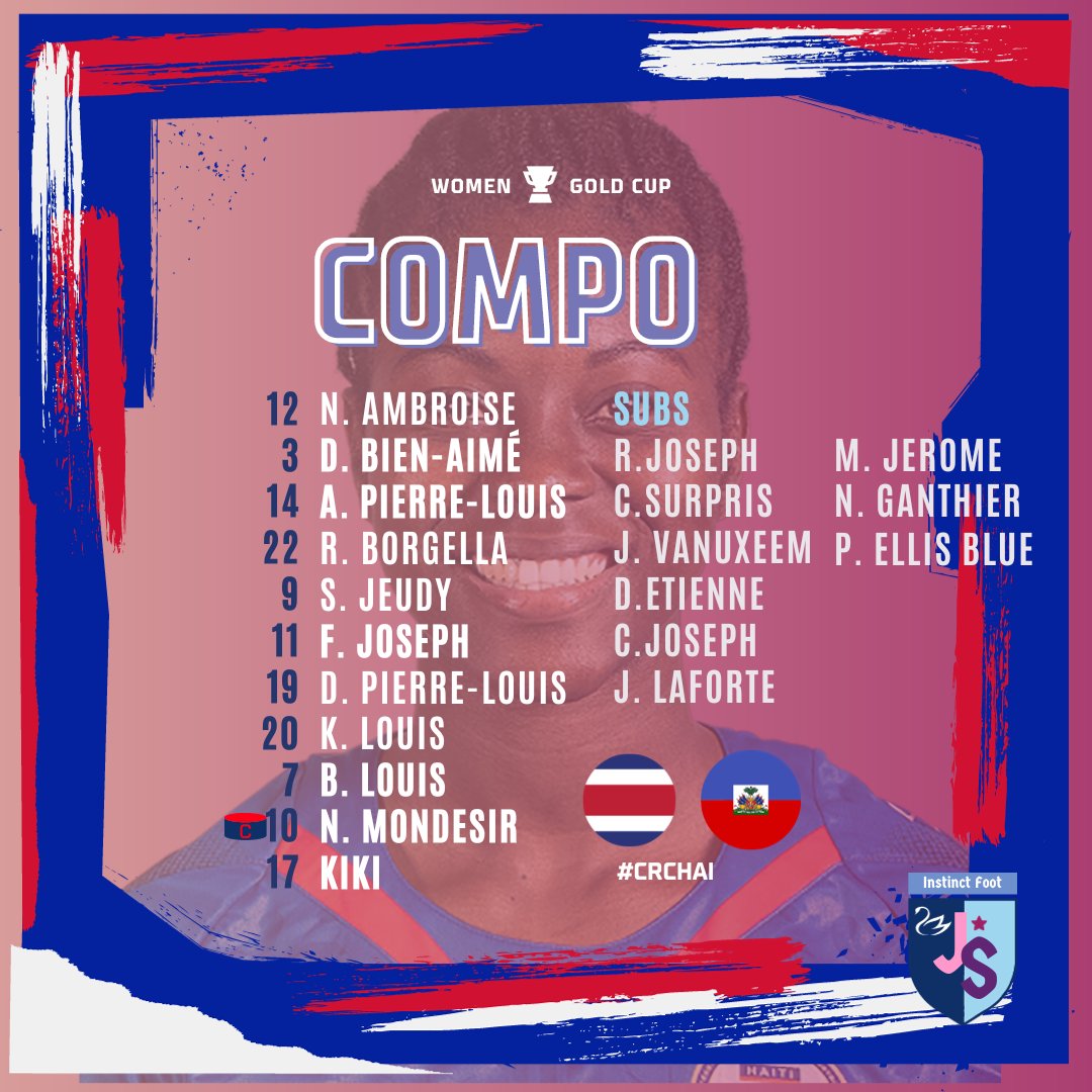 instinctfoot's tweet photo. Composition du match entre le Costa Rica et Haiti pour la Women goldcup #CRCHAI #womenfootball #haiti #haitifootball #footballfeminin https://t.co/iF1WV4RfBZ