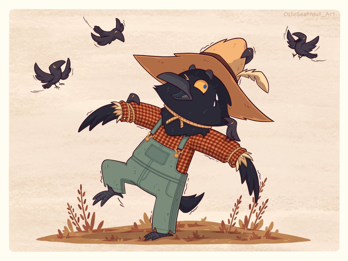 A terrified crow disguised as a scarecrow. Poor lil fella, they wouldn’t thought that the costume itself works wonders to their intended purpose. Atleast they got some noisy friends to caw with?