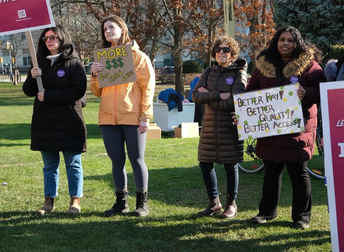CRRU at Queen's Park, Toronto for National Day of Action - reflecting on advocates' words about why decent wages/work/recognition and growth of quality non-profit/public #cdnchildcare are essential.