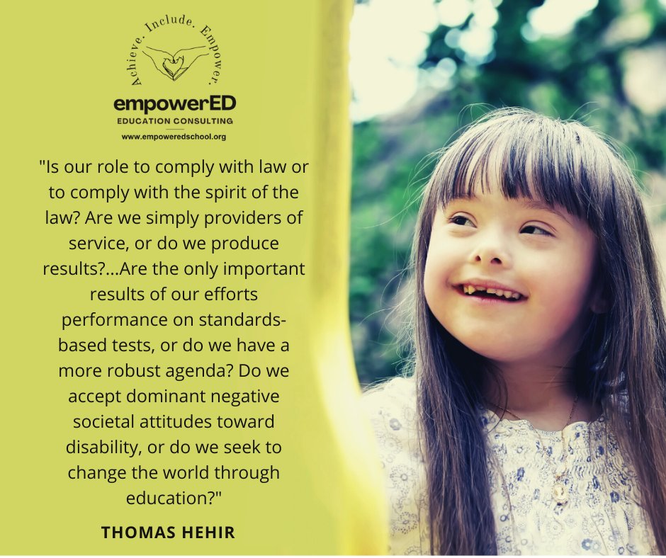 Day 30 of #NoExcusesNovember- "Administrators have to focus on #SpecialEducation law and compliance."  Wrapping up the month with a favorite quote from my mentor, Tom Hehir.  Read more at bit.ly/hehir.
