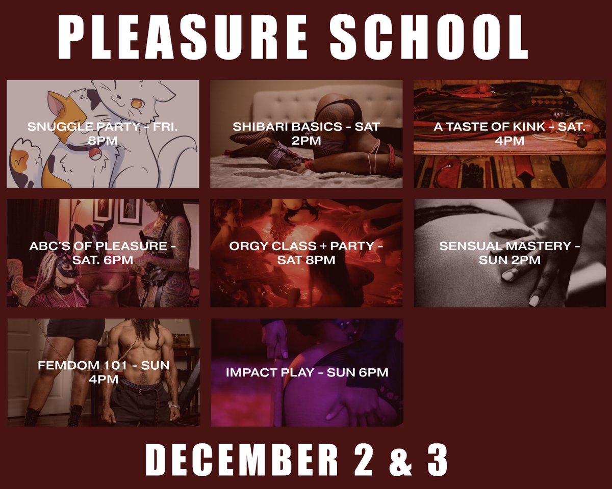 PortalAtPrive's tweet photo. Signups are live for this month's Pleasure School. Visit our website to book your classes! https://t.co/ygfeDsyWE6