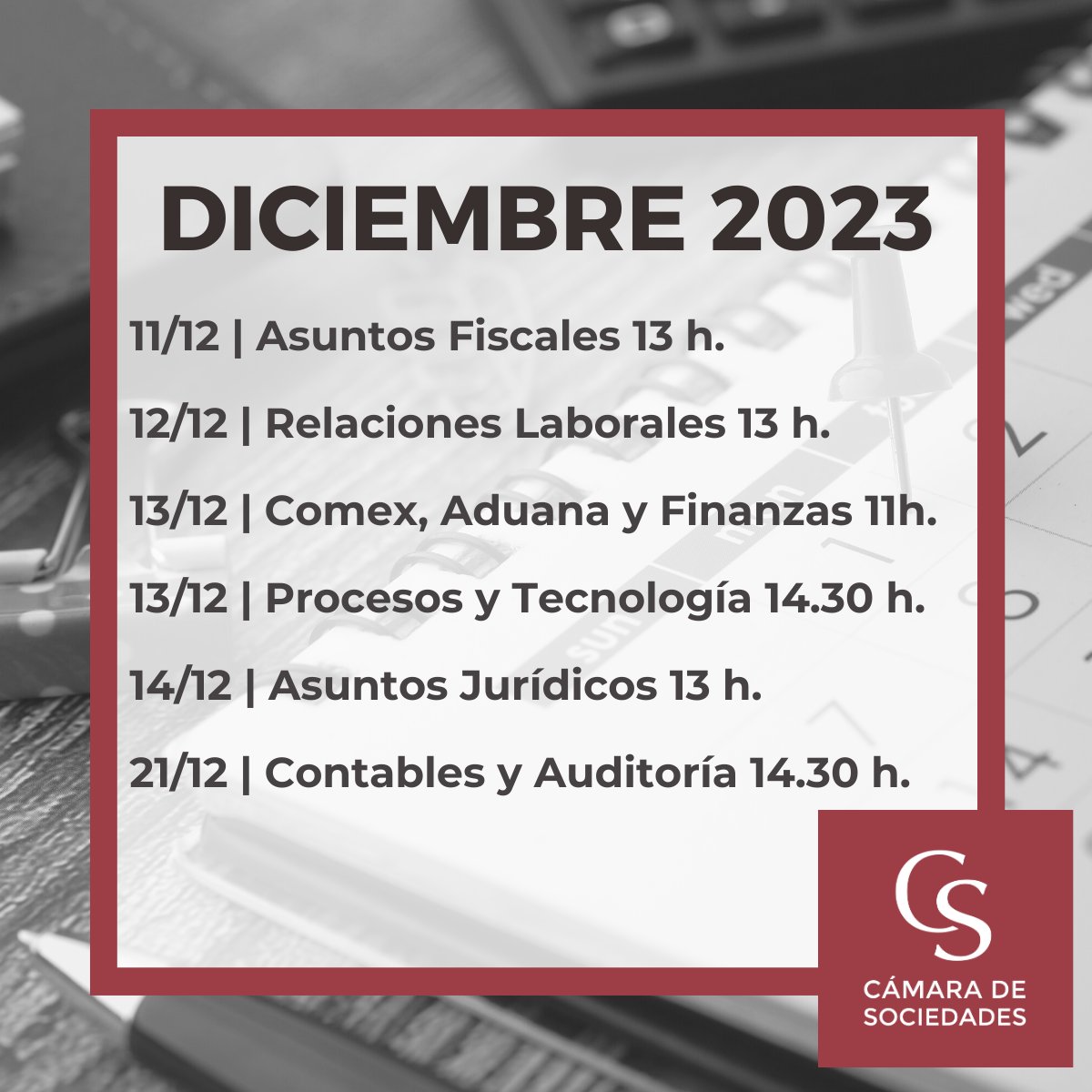 👉 DICIEMBRE 2023 - Últimas reuniones del año de los Consejos Consultivos!

🎉Nuevo Consejo de Relaciones Laborales!

➡️ Ingresá en la web y asociá a tu empresa para participar:  camaradesociedades.com/consejos-consu…