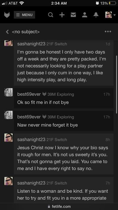 Seriously guys I feel like I&rsquo;m not asking for a lot. Please respect me if you want me to be your play<a href="/tag/fetlife"class="tags"><span>#fetlife</span></a>