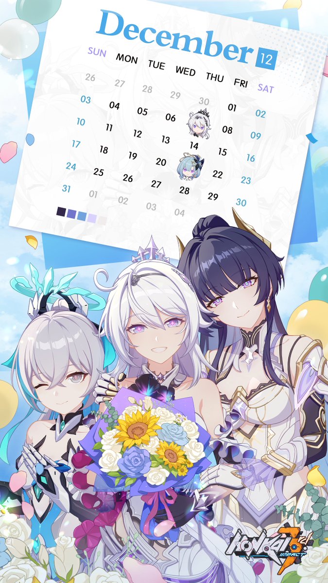 HonkaiImpact3rd's tweet photo. [Wallpaper] December Calendar

Never can we suspend the time, having to leave the tracks behind, but there is a longer way ahead, after all!

We hope you enjoy our December calendar!
https://t.co/sUwDd35QvE
#HonkaiImpact3rd https://t.co/oiuwuWm5rz