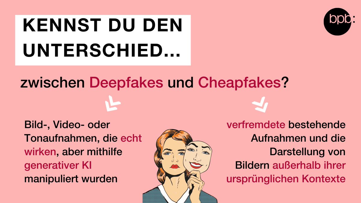 Durch sogenannte #Deepfakes wird es immer einfacher, Bilder, Videos und Audios zu manipulieren. Braucht es daher eine Kennzeichnung von #KI-generierten Bildern? Oder braucht es mehr #Medienkompetenz?
Wie ihr Deepfakes erkennen könnt, erfahrt ihr unter bpb.de/542670