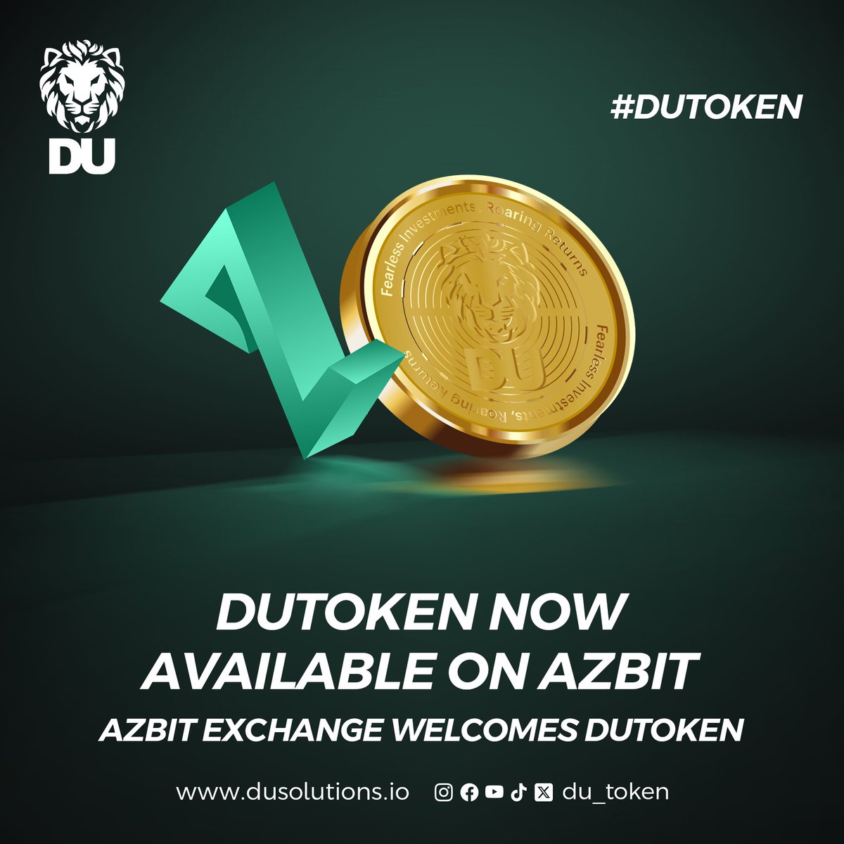 DuCoinnetwork's tweet photo. Azbit Exchange Welcomes DUToken 💰
▪️ https://t.co/zVZJuHVGH0
#DUtoken #AzbitExchange #Azbit #DUtokenLaunch #StayTuned #dutoken #du_token #crypto #blockchain #CryptoNews https://t.co/gk0GOK7pbN