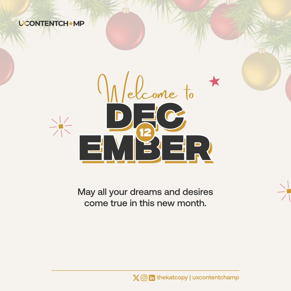 End the year like a Champ!

Celebrate your achievements and make the most of the remaining time by setting goals and finishing strong. 

Happy New Month Champs. 💪🎉🎉

#uxcontentchamp #HappyNewMonth #uxresearch #userexperienceresearch #uxwriters #userexperience