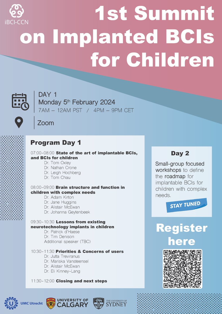 The program for the Day 1 of the First International Summit on Implanted BCIs for Children with Complex Needs is finally complete. Check out the details and register now lnkd.in/epxuMtJB !