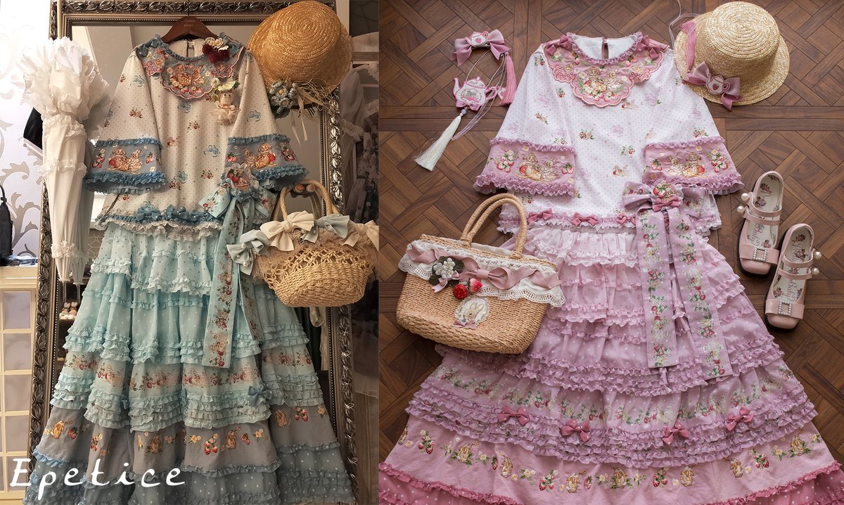epetice's tweet photo. Strawberry Rabbit スカート【CAPREOLUS PYGARGUS】

繊細な刺繍とフリルに囲まれたキュートなロングスカート🐇💕

現在デコレーションパレード @deco_parade にサンプル展示中です！
ご試着も可能ですので、是非お手にとってご覧くださいませ🎵

https://t.co/l4MVxLNVG7 https://t.co/TV3ryCZben