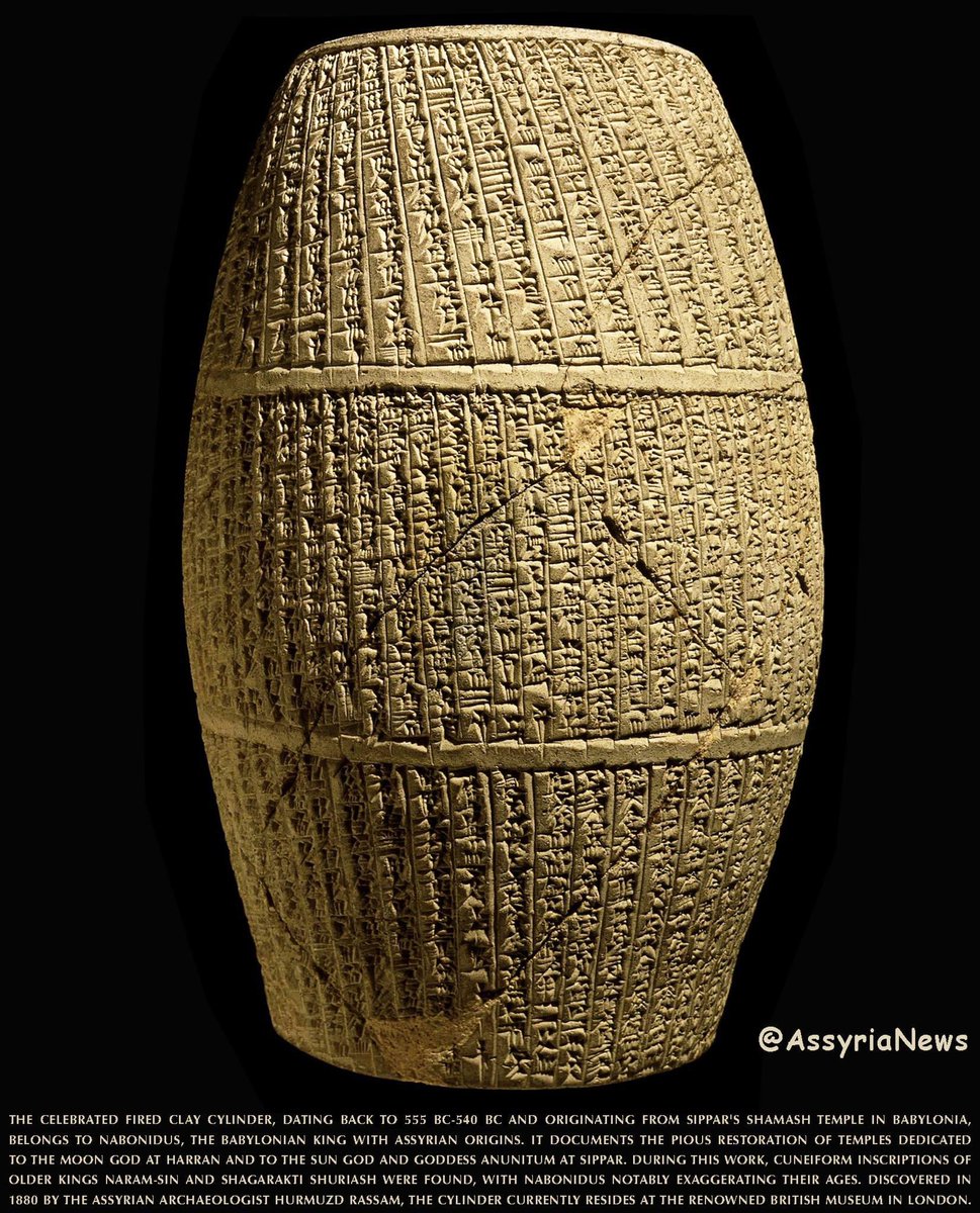 TodayAssyria's tweet photo. #Babyloniancylinder #Naboniduscylinder #Cylinder #sippar #shamashtemple #moongod #Sin #Sungod #shamash #harran #annunitum #hurmuzdRassam #britishmuseum #Assyrian #assyrianheritage #assyrianews #Nineveh #Assyria #mesopotamia #archaeology #history #ancienthistory #art #cuneiform https://t.co/rKqHx7fLyI