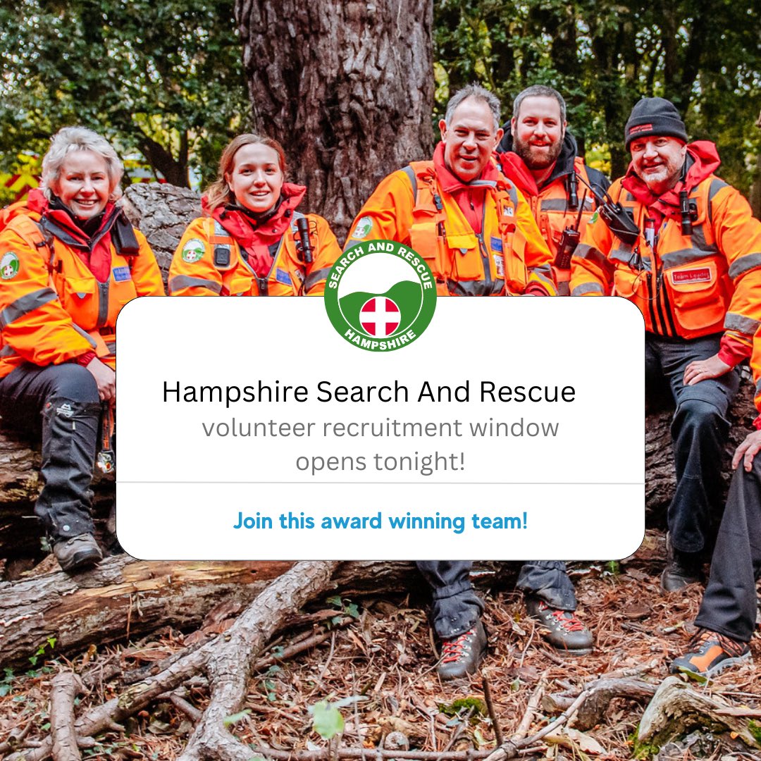 HANTSAR's tweet photo. 📣Our next volunteer recruitment window opens tonight📣

#volunteering #searchandrescue #hampshire #hantsar https://t.co/Mc5GCJq8Xk