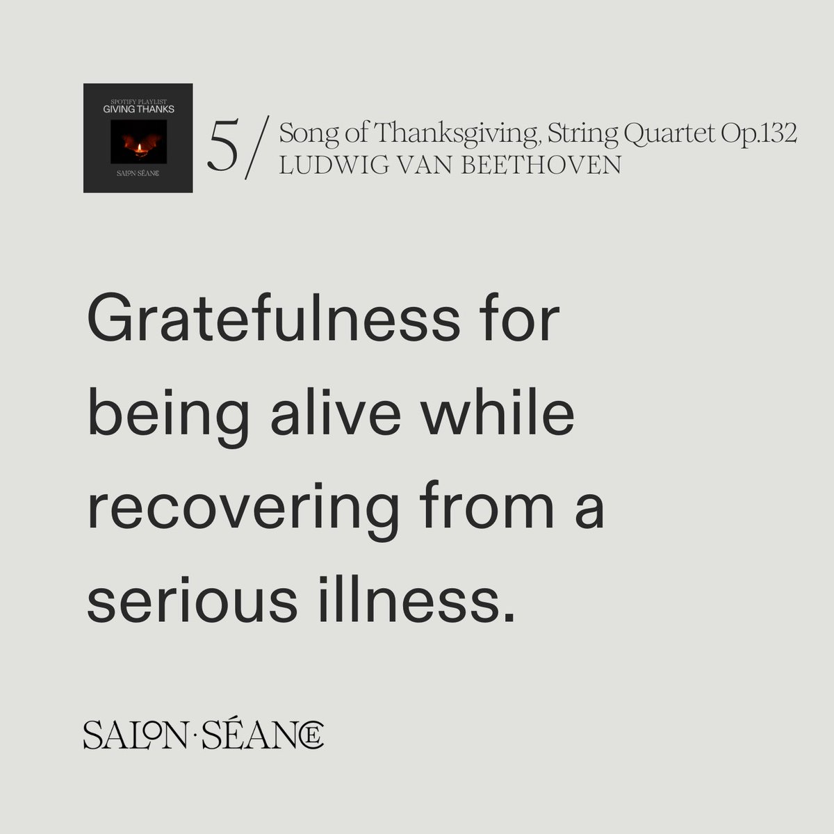 SalonSeance's tweet photo. Here’s our new playlist, this time reflecting on the November that has just past, under the theme of giving thanks

Featuring music by Rachmaninov, Elgar and others, our creative strategist Sam Paris has provided detailed notes for deeper listening

Link: https://t.co/vJ44pkX3PP https://t.co/p2Pi36lPTg