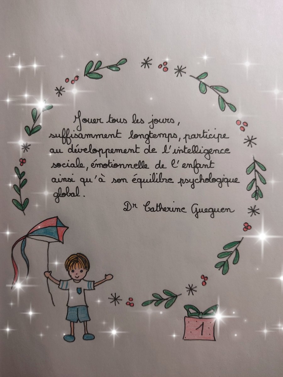 Liberteducation's tweet photo. Et nous voilà le 1er décembre!
Les enfants ouvrent pour beaucoup aujourd'hui la première fenêtre de leur calendrier de l'Avent; de notre côté, voici la 1ère vignette de notre Calendrier de l'Instruction en Famille! #ief 🎄

"Jouer tous les jours, suffisamment longtemps, participe au développement de l'intelligence sociale, émotionnelle de l'enfant ainsi qu'à son équilibre psychologique global."
Dr Catherine Gueguen

L'#ief offre des temps d'apprentissages à l'enfant qui correspondent à son rythme personnel, pour qu'il puisse acquérir au mieux les connaissances.
Le reste du temps, l'enfant a tout le loisir de voir ses amis, de jouer, de développer ses passions qui l'enrichissent ainsi jours après jours ❤️

Les jeux font même souvent partie des pédagogies tournées vers le bien-être de l'enfant et sont plébiscités régulièrement par les familles en #ief: ils ne sont pas considérés comme une perte de temps mais bien comme une nécessité!

A demain! 💝

#calendrierdelavent #noël #ief #apprentissages #jeu #citation #quote #CatherineGueguen #enfance #enfanceheureuse #pédagogies #France #liberté #CIDE