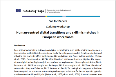 Jasper van Loo (@jaspervanloo) on Twitter photo 📣<a href="/Cedefop/">EU_Cedefop</a> call for research paper proposals!
❓Understand the conditions under which #digitaltech and #AI have positive or negative implications for workers’ #upskilling and #skillsmatching outcomes
🕙deadline 19/1 2024
🖱️ all info: cedefop.europa.eu/en/news/call-r…
🔀 RT appreciated! 📣<a href="/Cedefop/">EU_Cedefop</a> call for research paper proposals!
❓Understand the conditions under which #digitaltech and #AI have positive or negative implications for workers’ #upskilling and #skillsmatching outcomes
🕙deadline 19/1 2024
🖱️ all info: cedefop.europa.eu/en/news/call-r…
🔀 RT appreciated!