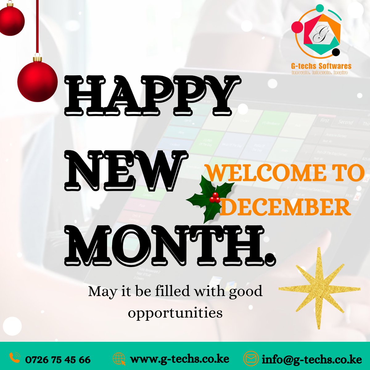 Gtechs_Software's tweet photo. Happy New Month to you all!

Gikomba #HappyNewMonth   #December2023 #Gtech  #gtechs  #POSsystems Azziad  Sauti sol #SpotifyWrapped #Elonmusk #businessmanagementsystems https://t.co/gzaM5lAQ1M