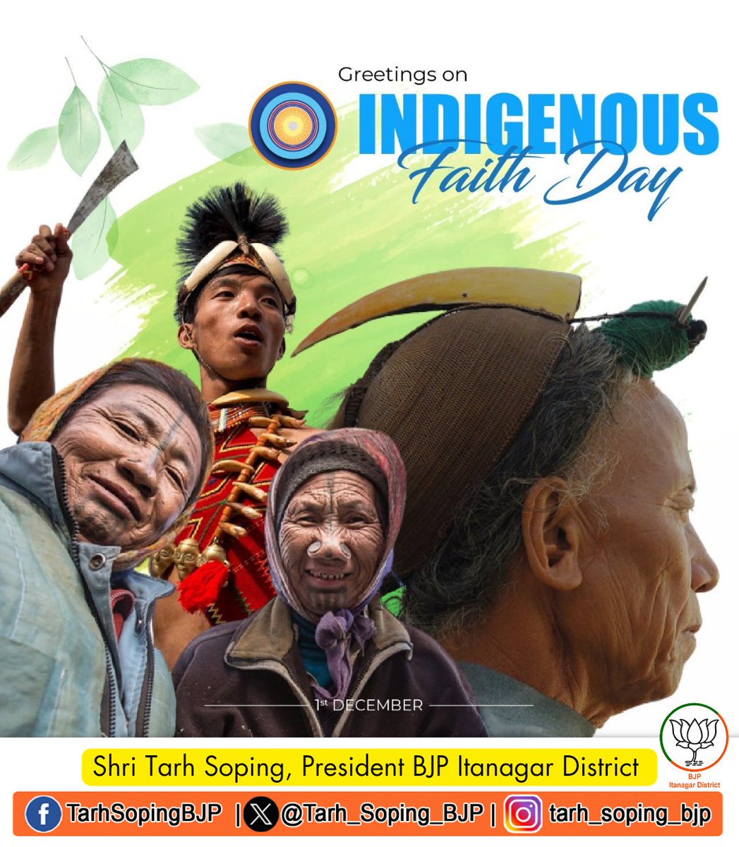 Tarh_Soping_BJP's tweet photo. On this auspicious occasion of Indigenous Faith Day, I extend my sincere greetings to everyone.
May Ane Donyi ☀️ bestow blessings upon you all.🌬️🍃
#HappyIndigenousFaithDay #LossOfCultureIsLossOfIdentity #BackToRoot 
@PMOIndia @ArunachalCMO https://t.co/FGOctzfovG