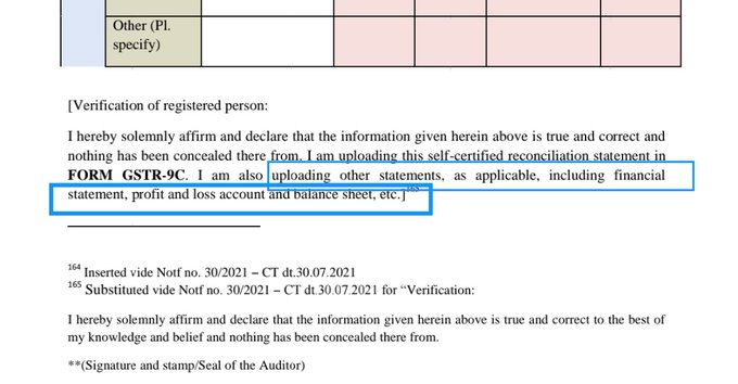 AbhasHalakhandi's tweet photo. GSTR-9C requires 'Audited Financial Statements' to be attached. Sec 44 & Excerpt from Form 9C👇 

Now BS & PNL mentions 
'As per Report of Even Date'  

So isn't it inappropriate to attach stand alone BS & PNL (without Audit Report)❓
Request Professionals to please share their opinion on this!

@SaurinShahCA 
#gstr9c