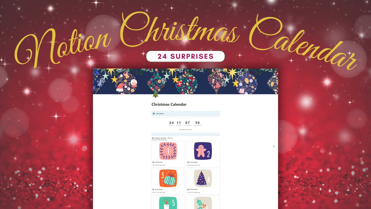 Anica Kurzbach (@notionbyanica) on Twitter photo 🌟🧑🎄 Exciting Giveaway Alert! Unveiling the Notion Advent Calendar! 🎄 🎁
Discover a surprise every day - indulge in templates, special offers, and unique Notion content!
In partnership with <a href="/warnefrit/">Dr. Nicole</a>❤️
🎁Like and RT (if you want)
🎁Follow (for DM)
🎁Reply "Christmas" 🌟🧑🎄 Exciting Giveaway Alert! Unveiling the Notion Advent Calendar! 🎄 🎁
Discover a surprise every day - indulge in templates, special offers, and unique Notion content!
In partnership with <a href="/warnefrit/">Dr. Nicole</a>❤️
🎁Like and RT (if you want)
🎁Follow (for DM)
🎁Reply "Christmas"
