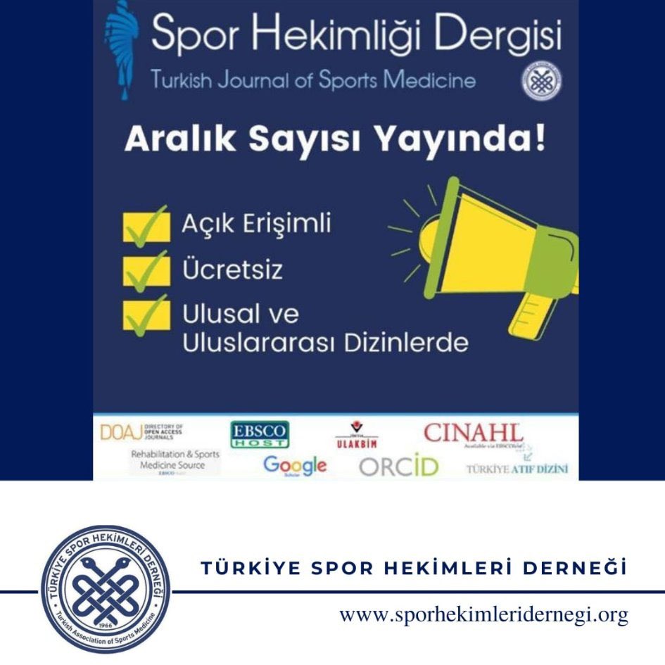 #turkishjournalofsportsmedicine
December 2023
#medicaljournal
#sports 
#sporhekimligidergisi