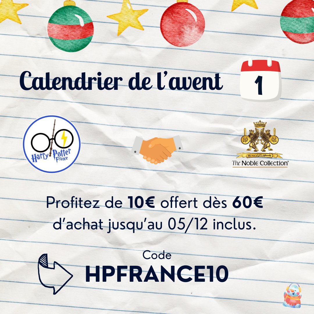 Noble Collection FR (@noblecollfr) on Twitter photo 🥳 Ouverture de notre calendrier de l'Avent !
🤝 Pour bien commencer ce mois de décembre profitez de 10€ de réduction dès 60€ d'achat !
⏳ Ce code sera disponible jusqu'au 5 décembre inclus, en collaboration avec <a href="/HPotter_France/">Harry Potter France</a>
👉 HPFRANCE10 🥳 Ouverture de notre calendrier de l'Avent !
🤝 Pour bien commencer ce mois de décembre profitez de 10€ de réduction dès 60€ d'achat !
⏳ Ce code sera disponible jusqu'au 5 décembre inclus, en collaboration avec <a href="/HPotter_France/">Harry Potter France</a>
👉 HPFRANCE10