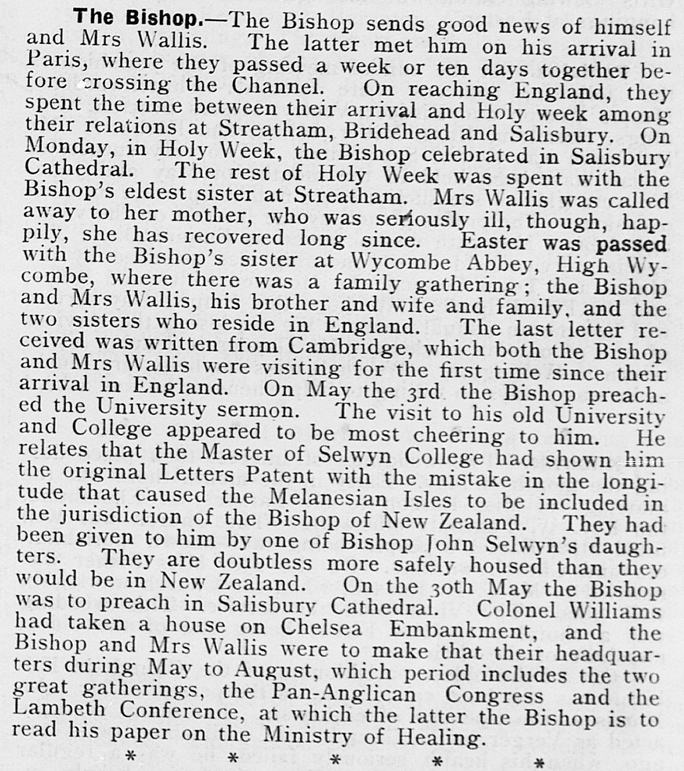 AustAnglican's tweet photo. 1 December 1853: birth (Hastings UK) of Frederic Wallis, third Bishop of Wellington 1895-1911. A distinguished Cambridge academic before his consecration. #anglican #170years 🇳🇿 Obiit 24 June 1928. The cheery report is from 1908. https://t.co/FtnWdXHgh0