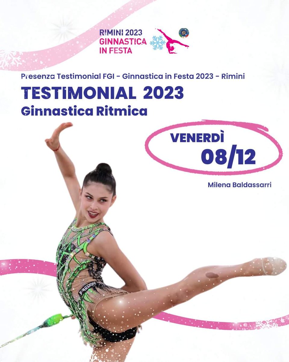 GinRitmica's tweet photo. Venerdì 08/12 alla Ginnastica in Festa sarà presente la Testimonial della Ginnastica Ritmica, Milena Baldassarri 🇮🇹
#ginnasticainfesta #ginnasticaritmica #ginnastica #ginnasticaartistica #nevergiveup #federginnastica #bachetta #clavette #cerchio #palla #nastro https://t.co/RKwAJgoR1g