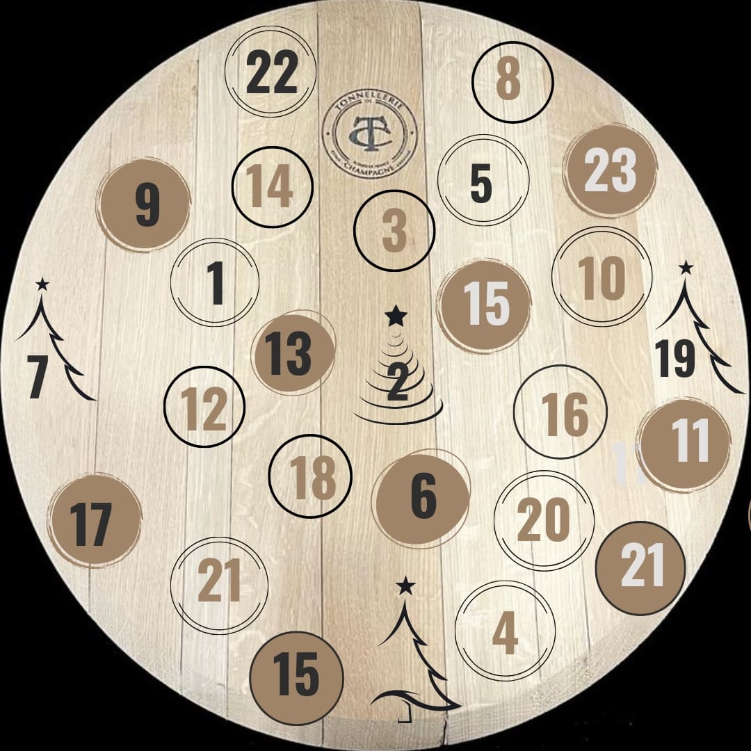 24 IDÉES CADEAUX 🎁 en bois de #chêne🌳 recyclé ! 
Avec le #calendrierdelavent de la #Tonnellerie de #Champagne : à suivre sur notre Instagram @tonnellerieartisanale