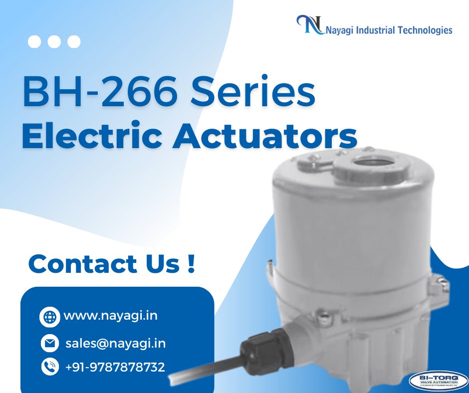 NayagiIndustry's tweet photo. The BH-266 Series are quarter-turn electric industrial service actuators delivering up to 266 lbf-in torque in voltages ranging from 24V up through 230V in on/off or proportional control modes.
#BH266Series #ElectricActuators #BITORQValveAutomation #Actuators #Electric #bitorq https://t.co/VPMOYzNtOC