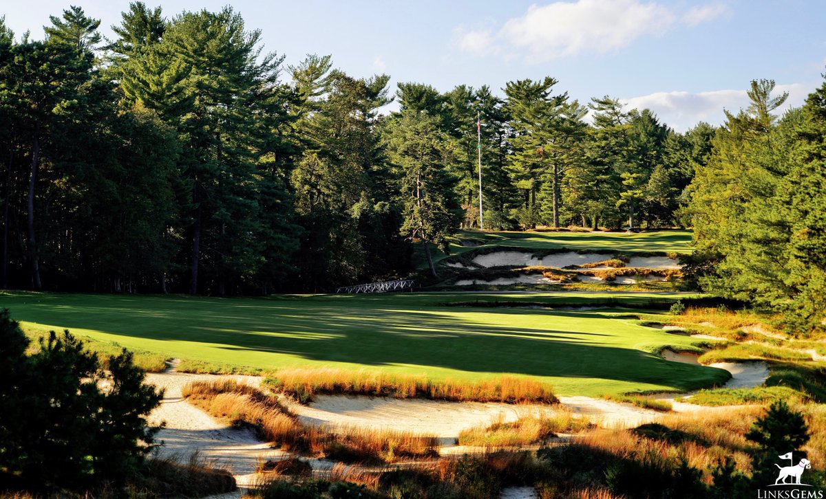 LinksGems's tweet photo. The 18th at Pine Valley Golf Club: a fittingly epic conclusion to an unparalleled battle with the hand of man and Mother Nature. A 483yd par-4 beginning with a tee shot to a fairway surrounded with trouble, followed by an approach up and over a stream and a wall of bunkers to a huge, canted green.

A golfer holes his putt here and is immediately hit with mixed emotions: happy for having survived such a test, sad for it being the end, and grateful for having had the opportunity.