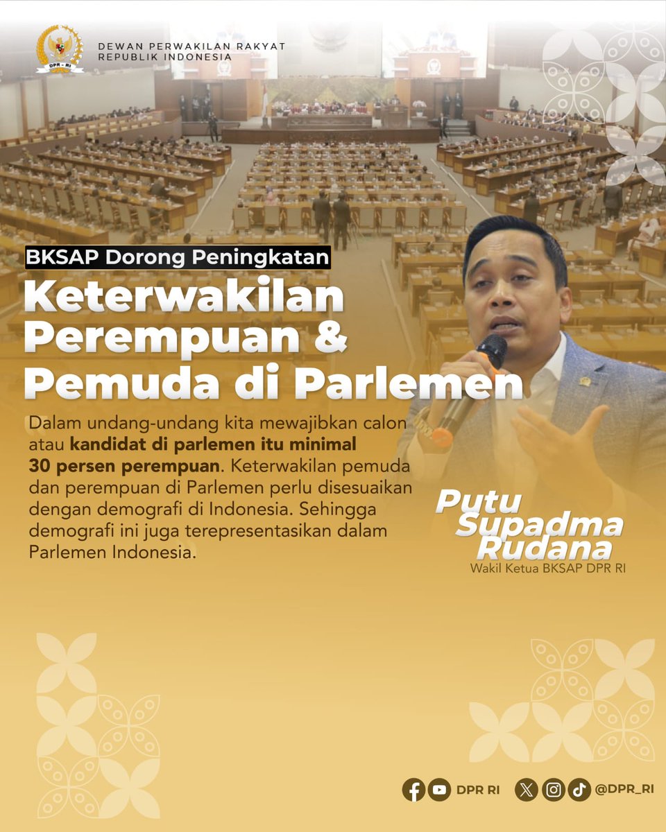 Pada periode DPR RI 2019-2024, keterwakilan perempuan di politik di Indonesia sdh mencapai 21 %.
Itu merupakan peningkatan dr periode sebelumnya, yg hanya 18 %.
Keterwakilan perempuan 21 % membuat Indonesia berada di peringkat 7 di Asia Tenggara.
#DiplomasiParlemen
#DiplomasiDPR
