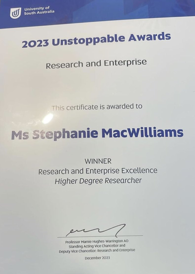 Marta Krasowska (@marta_krasowska) on Twitter photo And the winner of <a href="/UniversitySA/">UniSA</a> 2023 Unstoppable Award (Research & Enterprise) for the best HDR researcher is <a href="/SISM_at_UniSA/">SISM at UniSA</a> <a href="/UniSAFII/">UniSA Future Industries Institute</a> <a href="/stmacwilliams/">StephMacWilliams</a> 😃 CONGRATULATIONS Steph - we are all so proud of you 👏👏👏 <a href="/Colloids_AusNZ/">Australasian Colloids and Interface Society</a> <a href="/SynchUsers/">🇦🇺 🇳🇿Synchrotron User Community</a> #outstanding #WomenInSTEM And the winner of <a href="/UniversitySA/">UniSA</a> 2023 Unstoppable Award (Research & Enterprise) for the best HDR researcher is <a href="/SISM_at_UniSA/">SISM at UniSA</a> <a href="/UniSAFII/">UniSA Future Industries Institute</a> <a href="/stmacwilliams/">StephMacWilliams</a> 😃 CONGRATULATIONS Steph - we are all so proud of you 👏👏👏 <a href="/Colloids_AusNZ/">Australasian Colloids and Interface Society</a> <a href="/SynchUsers/">🇦🇺 🇳🇿Synchrotron User Community</a> #outstanding #WomenInSTEM