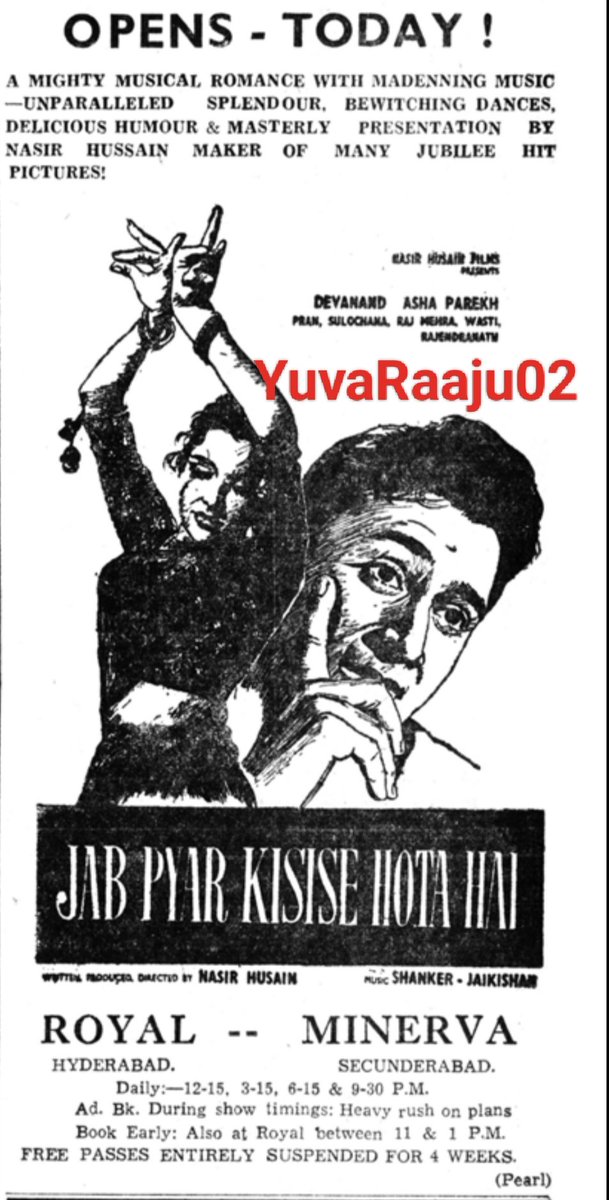 YuvaRaaju02's tweet photo. #62YearsForJabPyarKisiseHotaHai
Starring: #DevAnand

BLOCKBUSTER 💥

Hyd - ROYAL - 183DAYS RUN 💥🔥👌 Replaced in #Aarti

Secbad - MINERVA - 56DAYS RUN 💥 Replaced with #DharmPutra

PIC 4 : 
CROWD at ROYAL 🔥💥INSANE https://t.co/WErXBAzInv