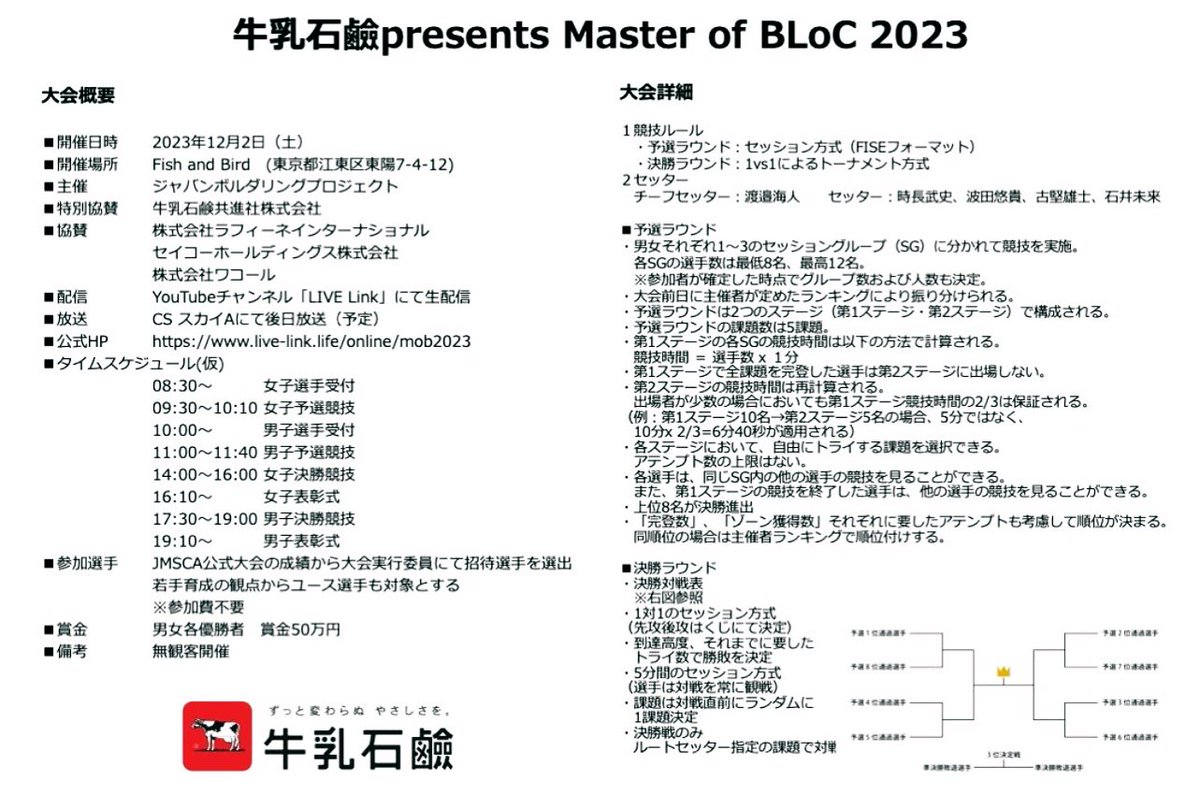 FaBclimbing's tweet photo. 明日12/2は
牛乳石鹸presents Master of BLoC開催‼️

豪華な選手の登りをYouTubeにてLIVE配信されます👏

LINKは追加postからご確認ください🙇‍♀️ https://t.co/R9UiEyjUNl