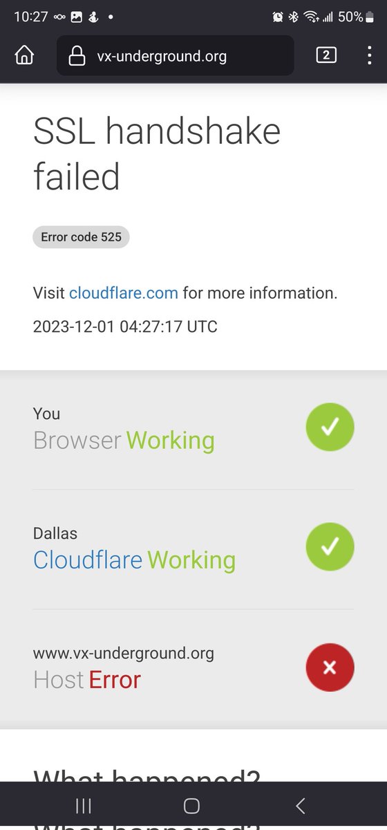 Anonymousperp's tweet photo. @vxunderground So maybe helpful info maybe not when redirected from Google or search engine I get ssl error. Straight to the site no issues. Just FYI https://t.co/XifbqdkkYP