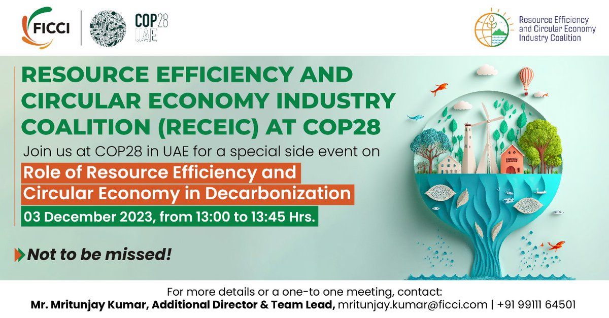 Join us at #COP28 on December 3, 2023, for an interactive and insightful side event on the 'Role of Resource Efficiency and Circular Economy in Decarbonization.'

Hear from industry experts on how to unlock the secrets to sustainable growth, engage &amp; network with industry