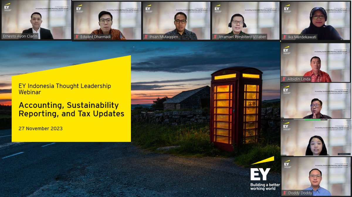 EYIndonesia's tweet photo. As part of its year-end agenda, EY Indonesia hosted 3 webinars which attended by over 500 participants. The discussion aimed to provide insights on current updates in sustainability reporting, PSAK amendments, tax regulation &amp; impairment of assets. 
#BuildingBetterWorkingWorld https://t.co/kZxtNexLqI