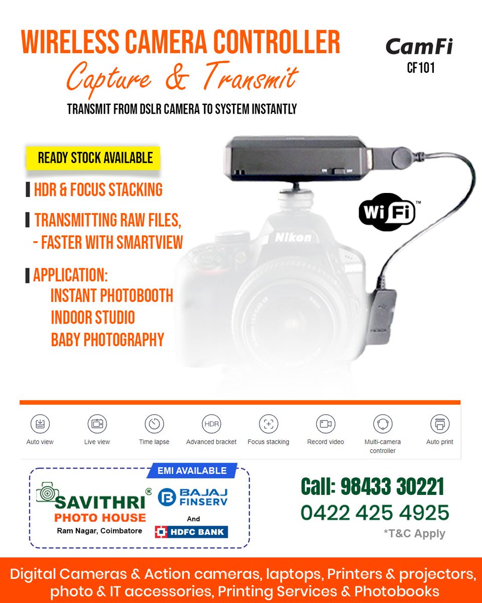 SavithriPhotoH's tweet image. Capture and  Transmit Your DSLR CAMERA CONTENT to SYSTEM INSTANTLY. Meet The CamFi "Wireless Camera Controller" Ready Stock Available in #coimbatore #camerastore #savithriphotohouse #photoaccessories