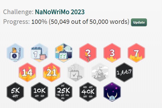 MollyOWrites's tweet photo. And now, I collapse. #NaNoWriMo #Nanowrimo2023 #writerscommunity #writerslift #writers https://t.co/oW41q863Y1