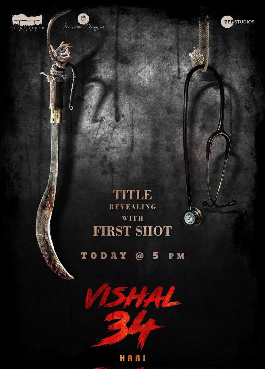 Set your alarms! 

#Vishal34 - Title Reveal with FIRST SHOT today at 5PM.