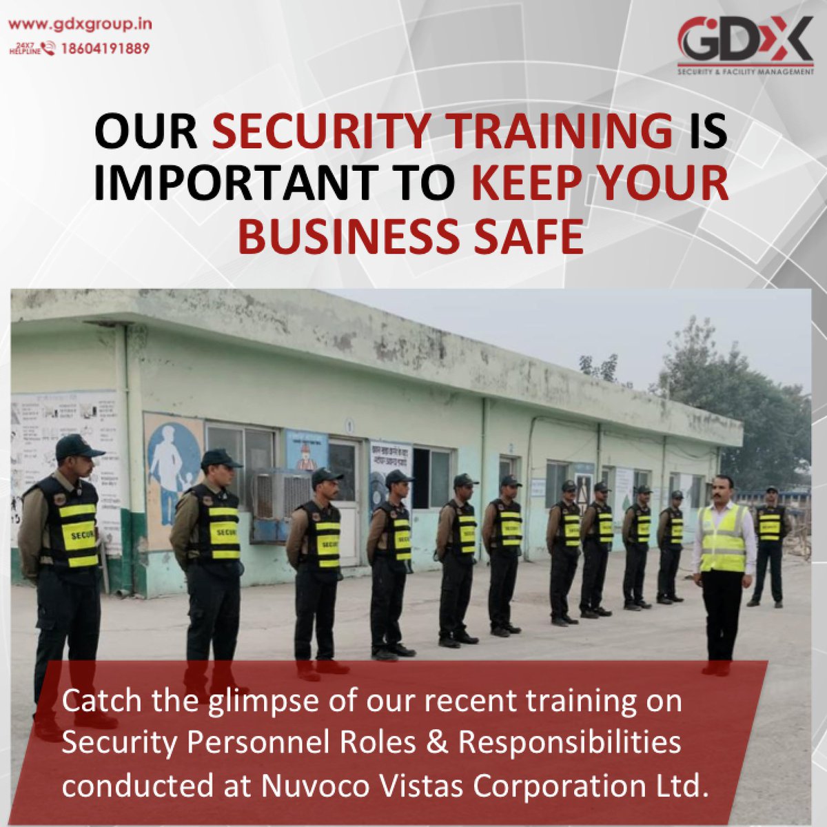 GDXfacility's tweet photo. Catch the glimpse of our recent training on Security Personnel Roles &amp; Responsibilities conducted at Nuvoco Vistas Corporation Ltd.
#GDXGroup #GDXtech #GDXuniqueservices #GDX37YearsofServiceExcellence #SecurityServices #GDXtraining https://t.co/sKkw4YSpjq