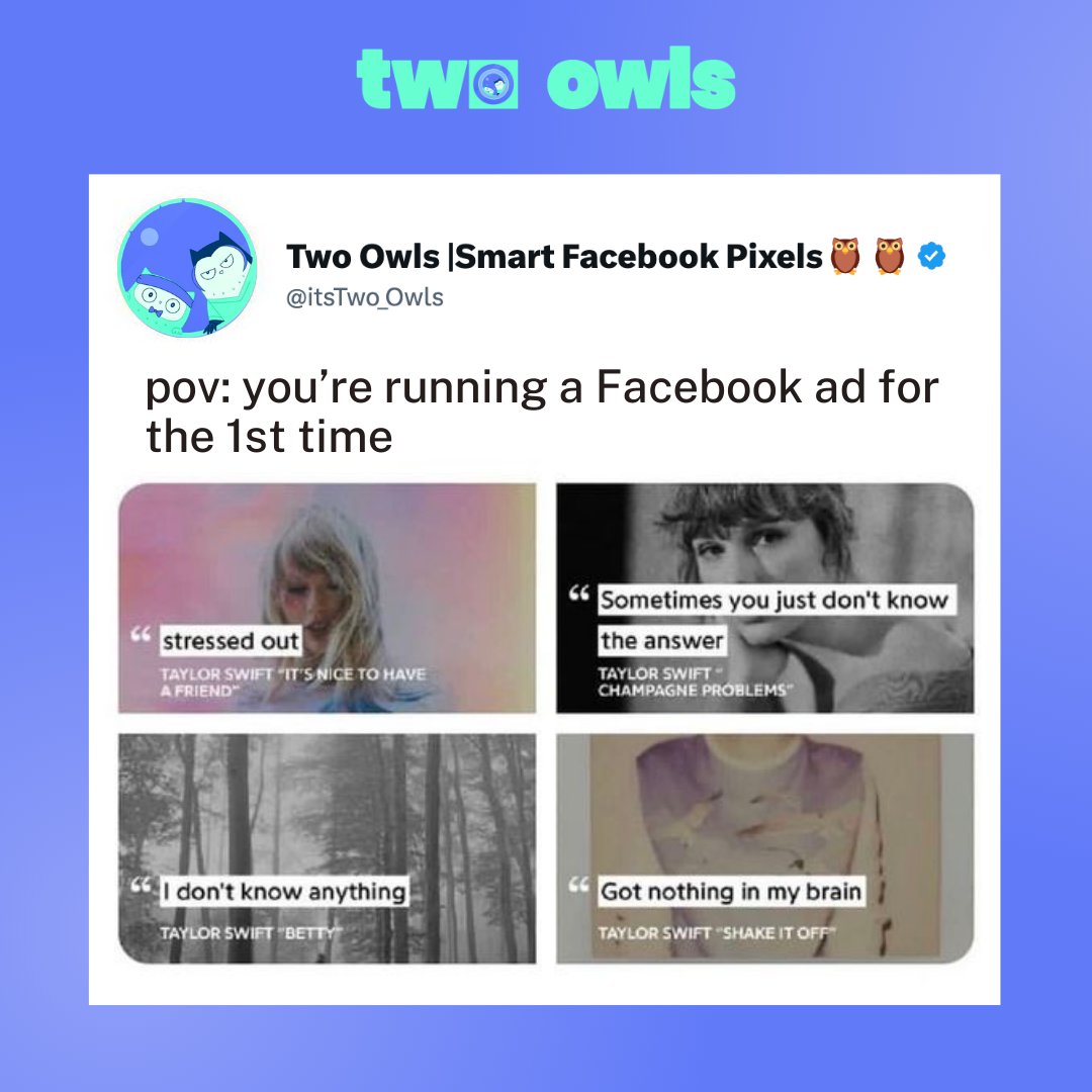 itsTwo_Owls's tweet photo. We guess that your Spotify Wrapped this year will be full of Taylor Swift! 😜

#shopify #shopifyapp #facebookpixel #facebookad #advertisting #spotify #wrap https://t.co/z7SdVoKjHq