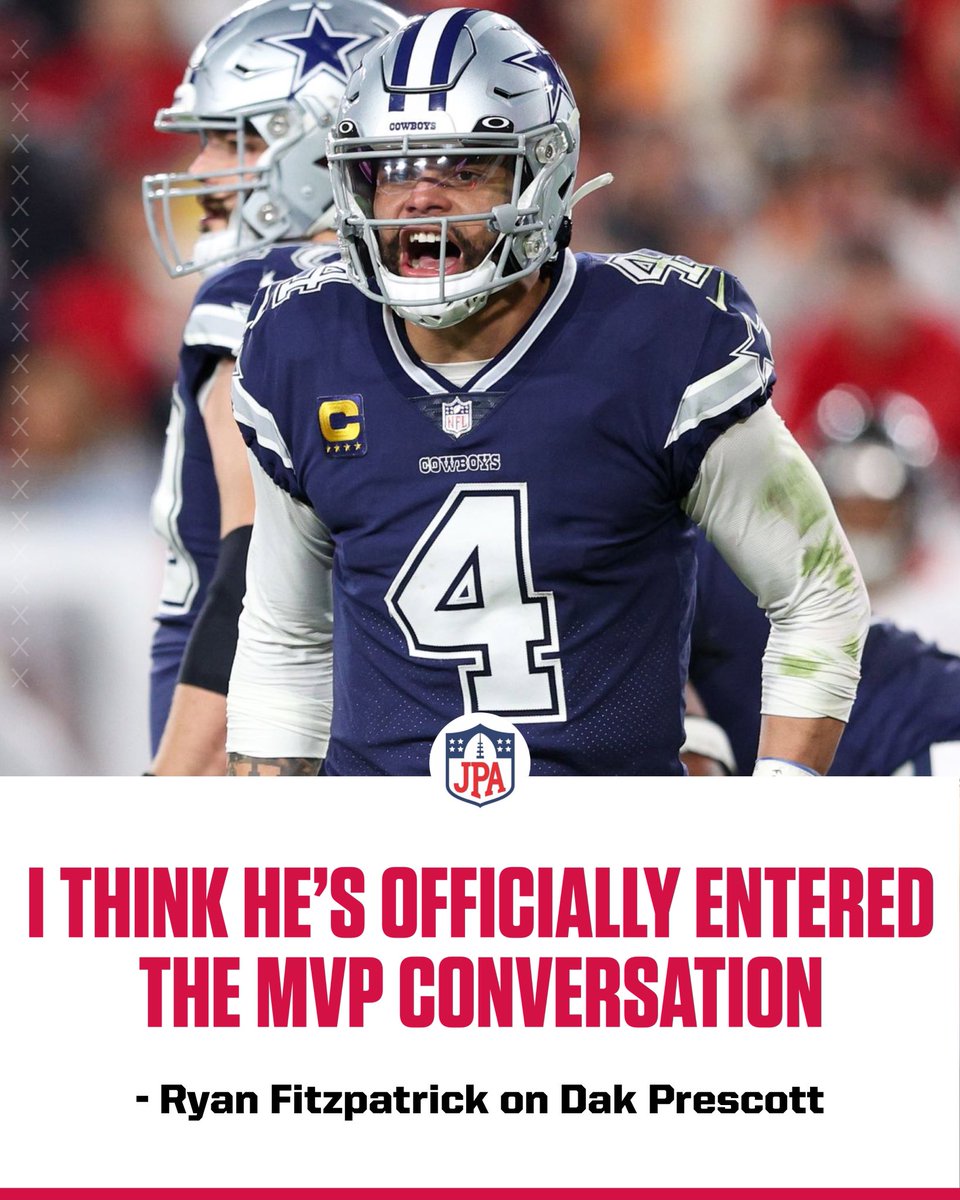 jasrifootball's tweet photo. 𝗧𝗥𝗨𝗘 𝗢𝗥 𝗙𝗔𝗟𝗦𝗘: #Cowboys QB Dak Prescott should be considered the favorite for MVP after his performance tonight.

Dak in his last 6 games:

- 20 touchdowns
- 1 interception 
- 5-1 record
- 1901 passing yards 

Hard to deny how elite he’s been. https://t.co/0EheCkl8EI