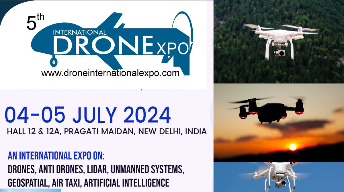 Experience the Future of #UnmannedAircraftSystems at Drone International Expo, India's Premier Exhibition for Innovative #Drones & #UnmannedSystems, scheduled during 04 -05 July 2024 at Pragati Maidan, New Delhi, India.
 #droneexpo #droneinternationalexpo #antidrone #droneshakti