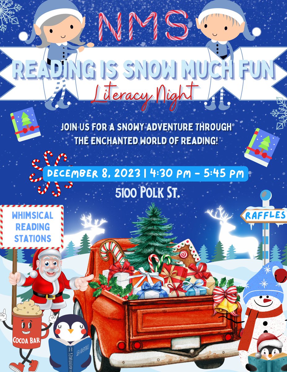 TechTisa's tweet image. 📖Reading is 🆂🅽🅾🆆 Much Fun❄️
Join us for a Snowy Adventure Through the Enchanted World of Reading❄️
🎅🏽Come engage in interactive & educational reading activities that will spark your imagination @NavarroMS_HISD
🗓️December 8th ⏰4:30 pm-5:45pm
#LetsGetLit @MsWArmstrong