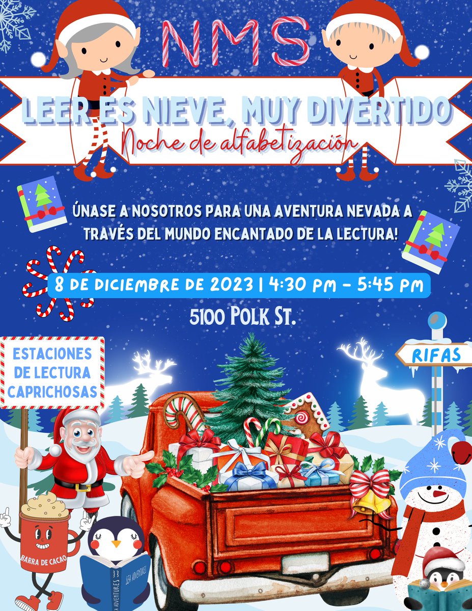 Shontisa Hurst M.Ed. (@techtisa) on Twitter photo 📖Reading is 🆂🅽🅾🆆 Much Fun❄️
Join us for a Snowy Adventure Through the Enchanted World of Reading❄️
🎅🏽Come engage in interactive & educational reading activities that will spark your imagination <a href="/NavarroMS_HISD/">Navarro MS - HISD</a>
🗓️December 8th ⏰4:30 pm-5:45pm
#LetsGetLit <a href="/MsWArmstrong/">Wendy Armstrong M.Ed</a> 📖Reading is 🆂🅽🅾🆆 Much Fun❄️
Join us for a Snowy Adventure Through the Enchanted World of Reading❄️
🎅🏽Come engage in interactive & educational reading activities that will spark your imagination <a href="/NavarroMS_HISD/">Navarro MS - HISD</a>
🗓️December 8th ⏰4:30 pm-5:45pm
#LetsGetLit <a href="/MsWArmstrong/">Wendy Armstrong M.Ed</a>