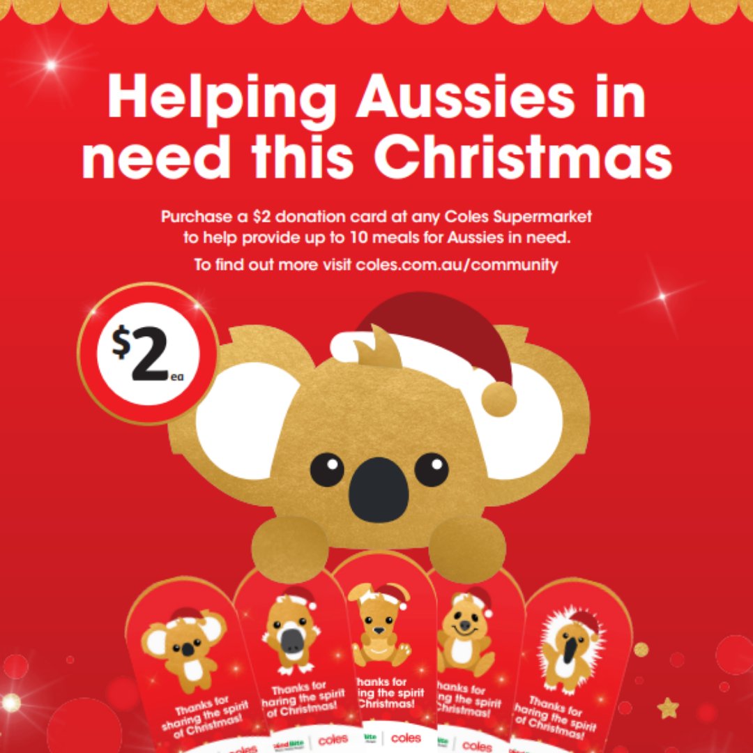 We're kicking off our annual @Coles Christmas Appeal to support Aussies in need during the festive season. Purchase a $2 donation card at Coles Supermarkets or donate at the checkout when visiting Coles liquor stores to feed hungry Aussies. #SecondBite #Coles #FoodRelief