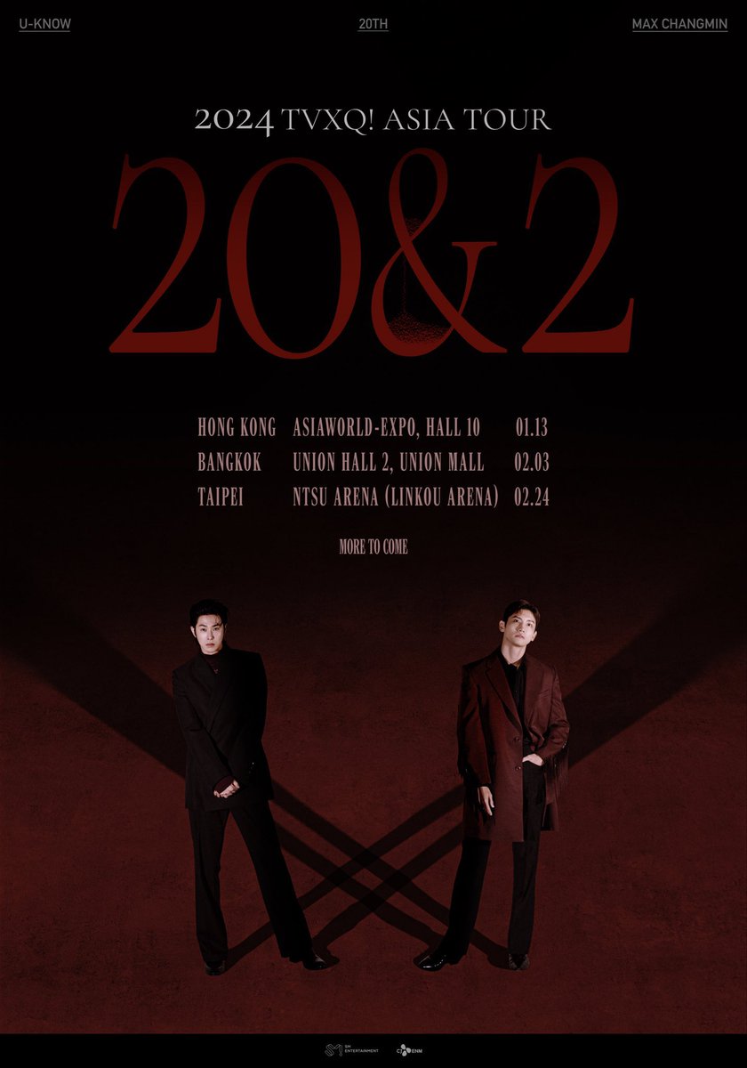 SMTrueThailand's tweet photo. 2024 TVXQ! CONCERT [20&amp;2] IN BANGKOK

🗓️ 2024.02.03

📍UNION HALL 2

Coming soon… 🇹🇭❤️

#동방신기 #TVXQ! #東方神起
#유노윤호 #UKNOW
#최강창민 #MAXCHANGMIN
#2024_TVXQ_TOUR #BANGKOK https://t.co/7vb3wLSIM5