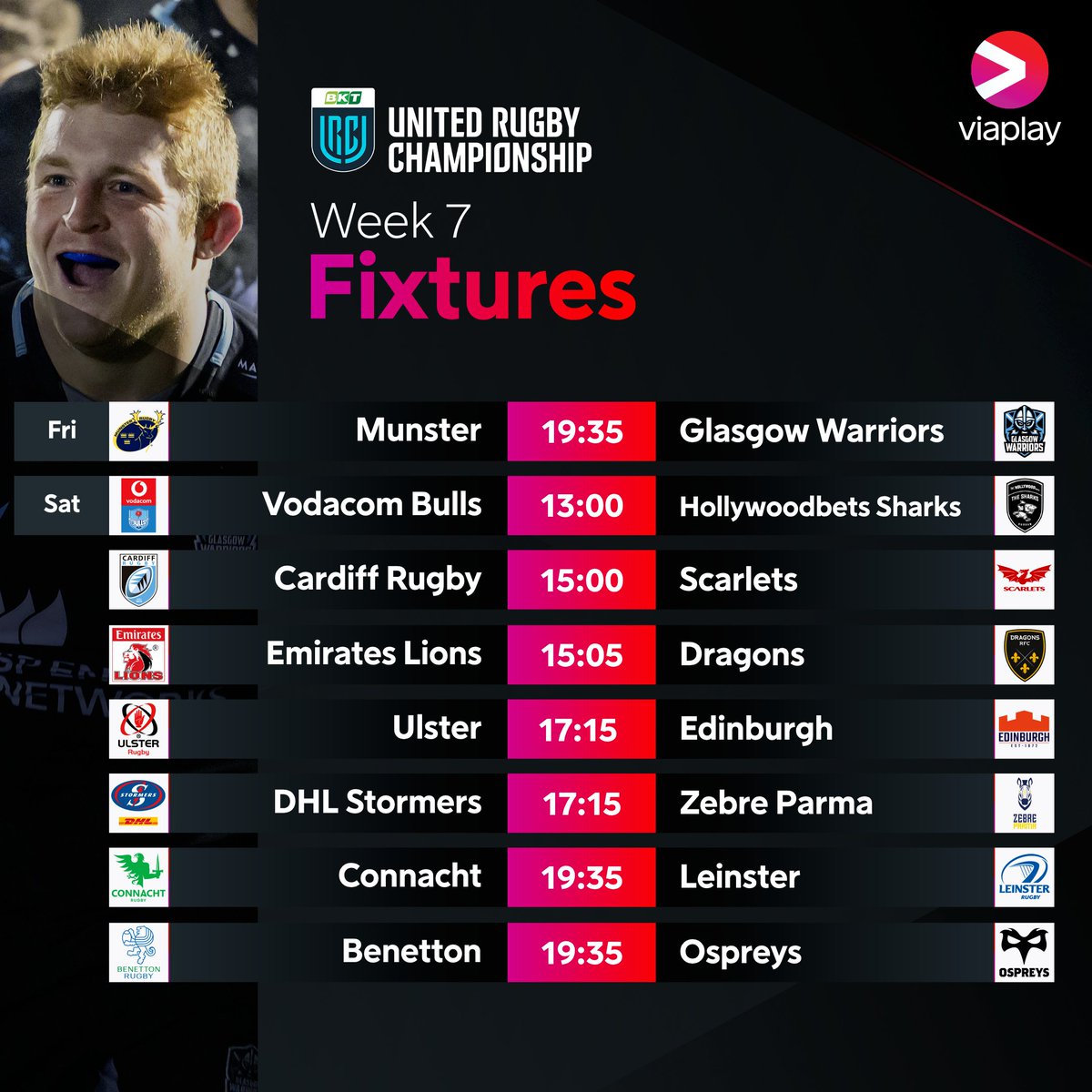 Premier Sports (@premsportstv) on Twitter photo Some mouth-watering fixtures in the URC this weekend ๐ฅ
Watch all of the games listed below live on Viaplay starting from tonight ๐บ
#URC | <a href="/URCOfficial/">BKT United Rugby Championship (URC)</a> Some mouth-watering fixtures in the URC this weekend ๐ฅ
Watch all of the games listed below live on Viaplay starting from tonight ๐บ
#URC | <a href="/URCOfficial/">BKT United Rugby Championship (URC)</a>