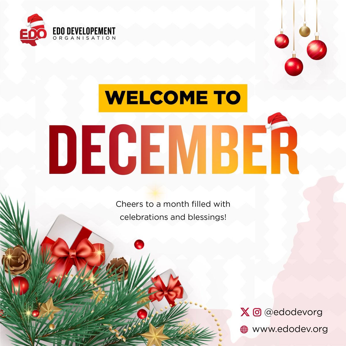 edodevorg's tweet photo. EDOlites!! 🥳🥳🥳
Welcome to December!!!
May this month be a crowning moment for all our work - and may our joys be full and flowing.
Happy new month! ❤️🤍
#December
#HappyNewMonth
#EdoDevOrg
#EdoDevelopmentOrganisation https://t.co/hSjvyK9BAh