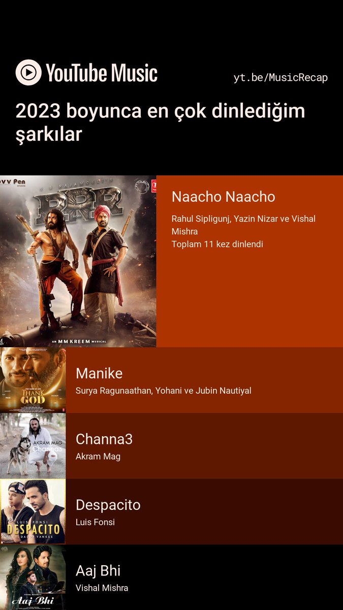 İşte 2023 #YouTubeMusicRecap Özetim! Kendi Özetinize yt.be/MusicRecap adresinden erişebilirsiniz. ⁦@yohanimusic⁩ ⁦@AkramMag⁩ been listening for years to Channa3 These songs are my happy place 💯♥️